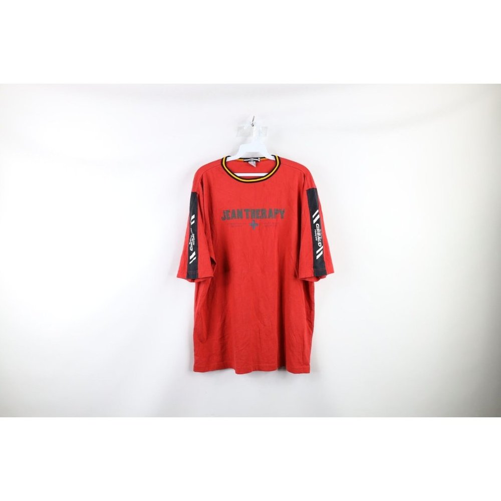 Vintage 90s Marithe Francois Girbaud Large Faded Color Block Spell Out T-Shirt
